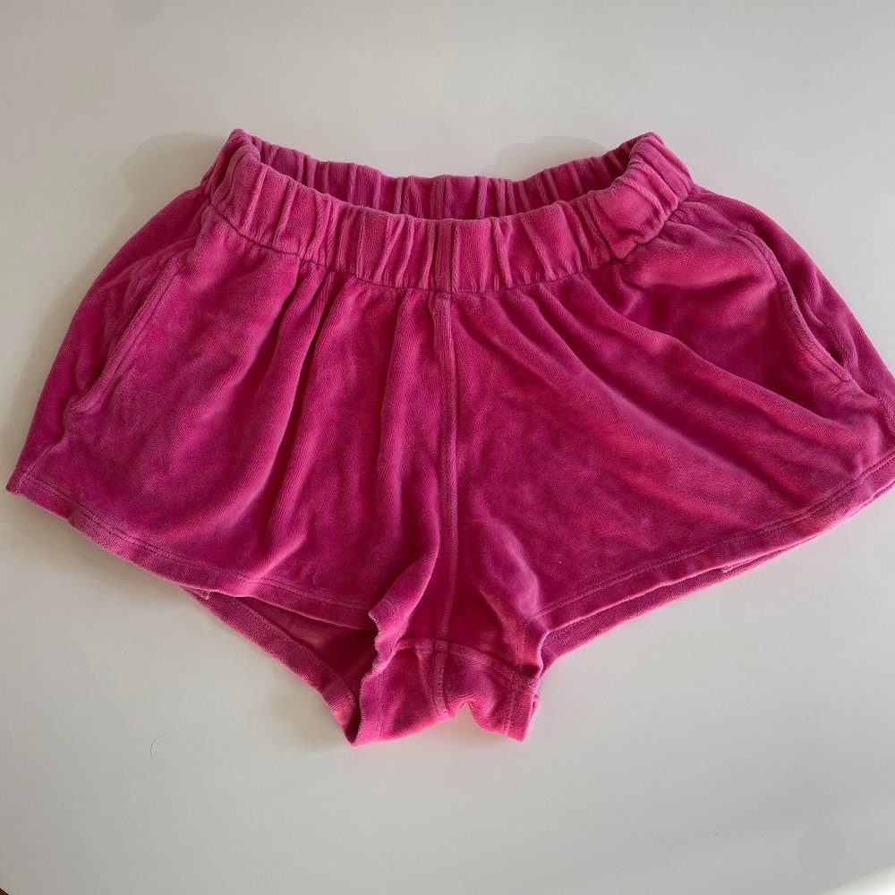Suzi Kondi Bright Pink Cosmos Velour Track Shorts